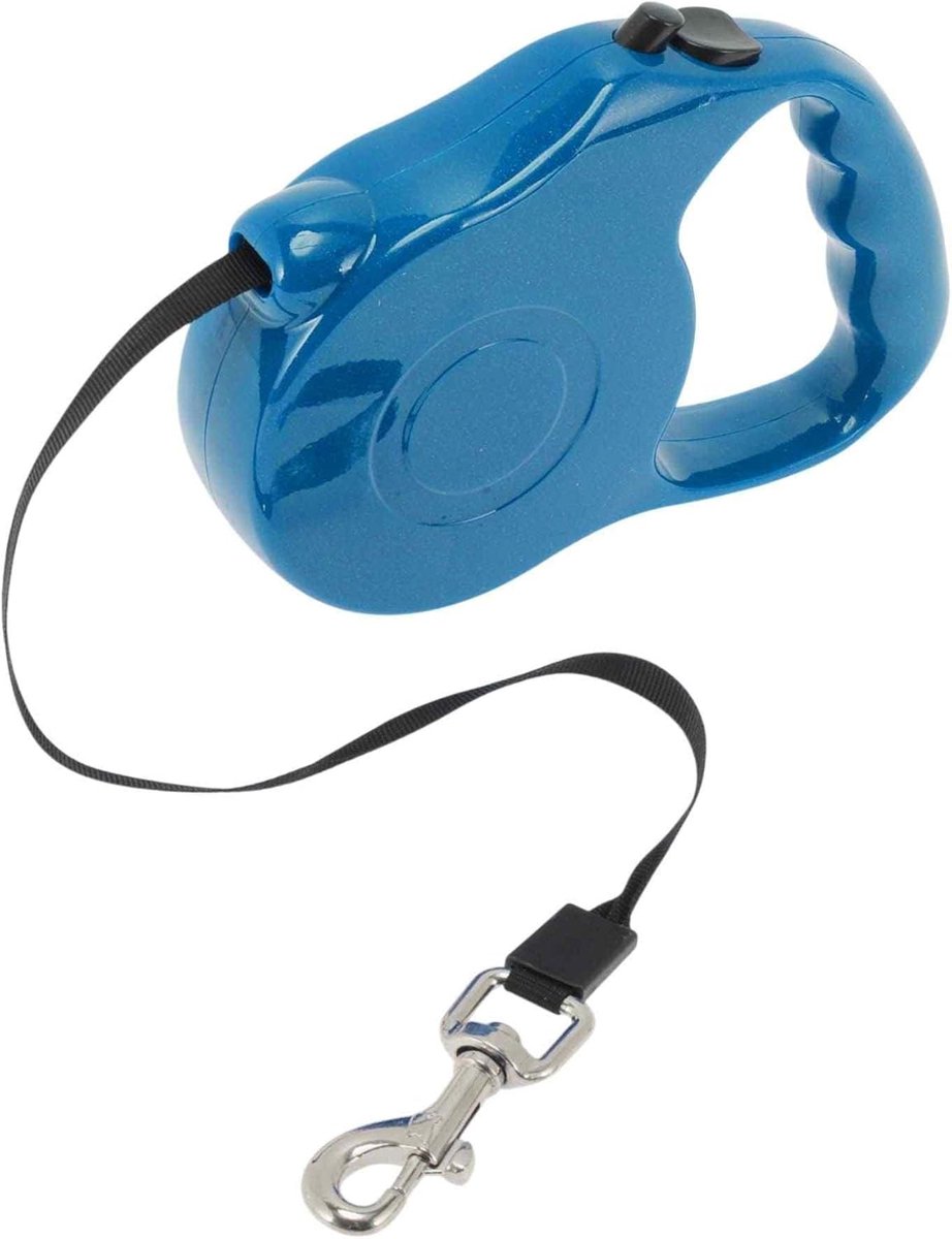SnelShoppen - Intrekbare Hondenriem 5m Blauw met Ergonomisch Handvat voor Huisdieren tot 15 kg - Sterke Nylon en Verstelbare Terugtrekking voor Dageli