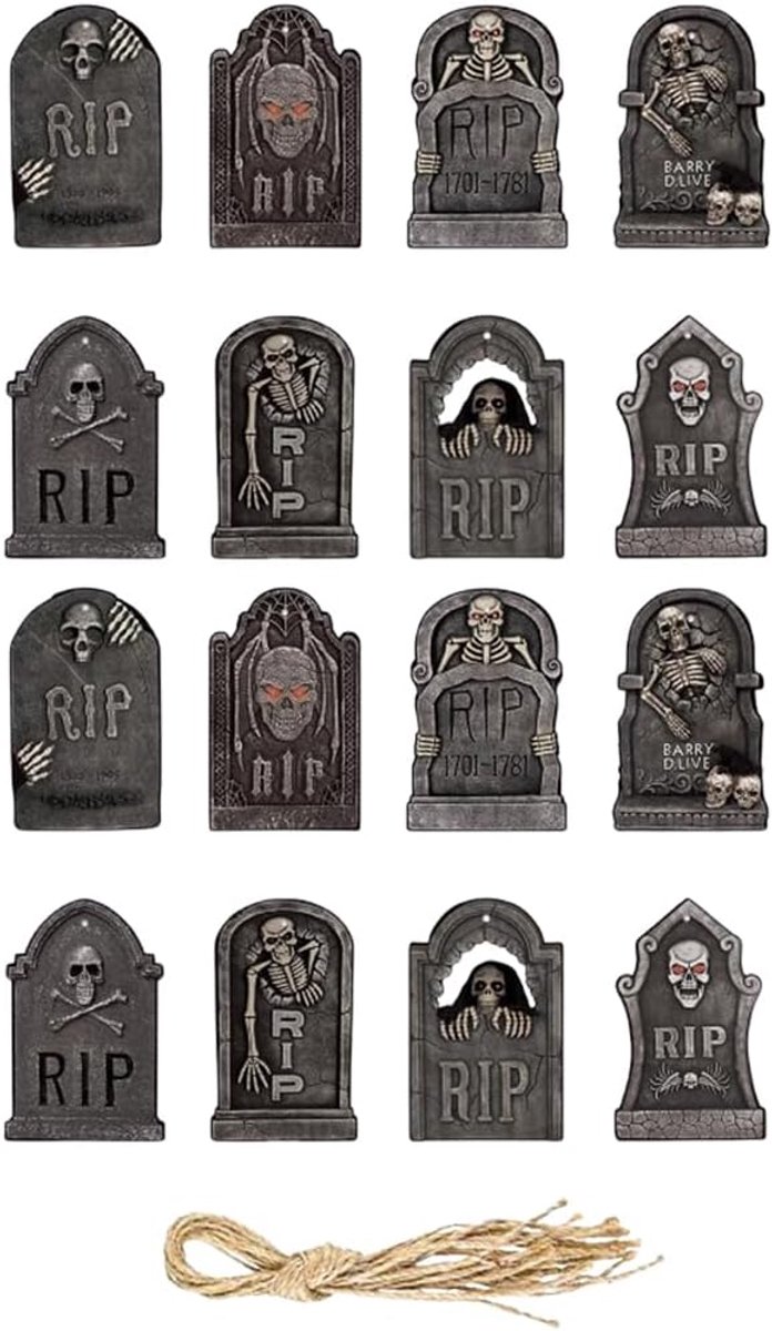 16 Sets Halloween Grave Jewelry, Horror Embossing, Retro Decoration, Cemetery Hanging, Banter for Indoor and Outdoor - ShopVlot