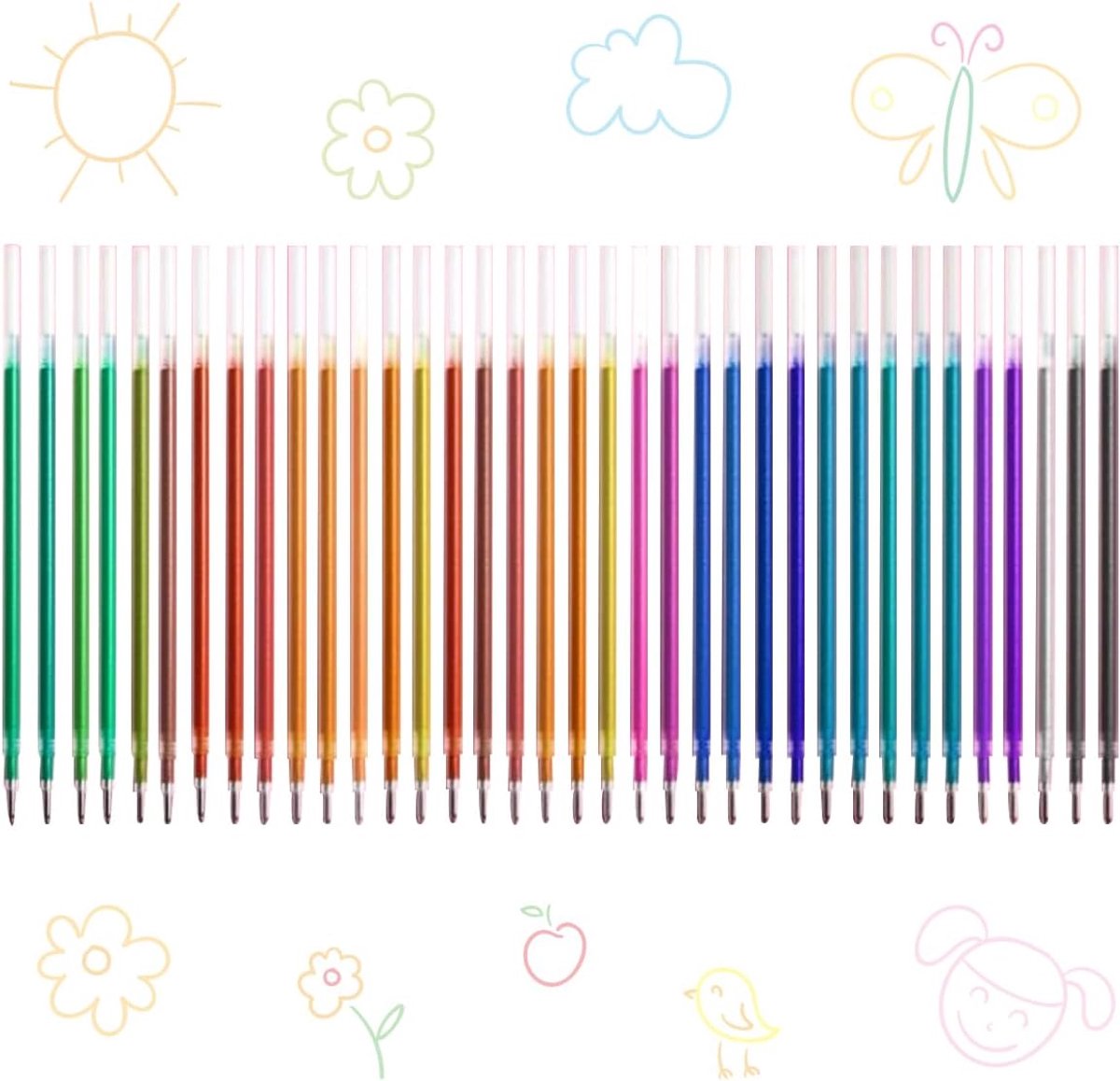 36 stycken opvulpatronen - raderbaar gelpen - levendige kleuren - ideaal voor creatief gebruik - SnelShoppen
