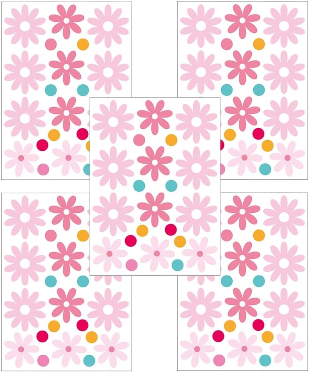 SnelShoppen - 5 Bohemian Margriet Wandstickers, Wandtattoo, Muursticker Set voor Kinderkamer, Waterdicht, Decoratie voor Kinderen, Daisies, Boho Style