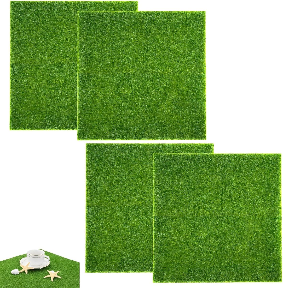 SnelShoppen - Pack van 4 Kunstgras Tegels 15 x 15 cm Kunstgras Mos Decoratie Miniatuurtuin Graszoden DIY Versieringen voor Poppenhuis Tuin