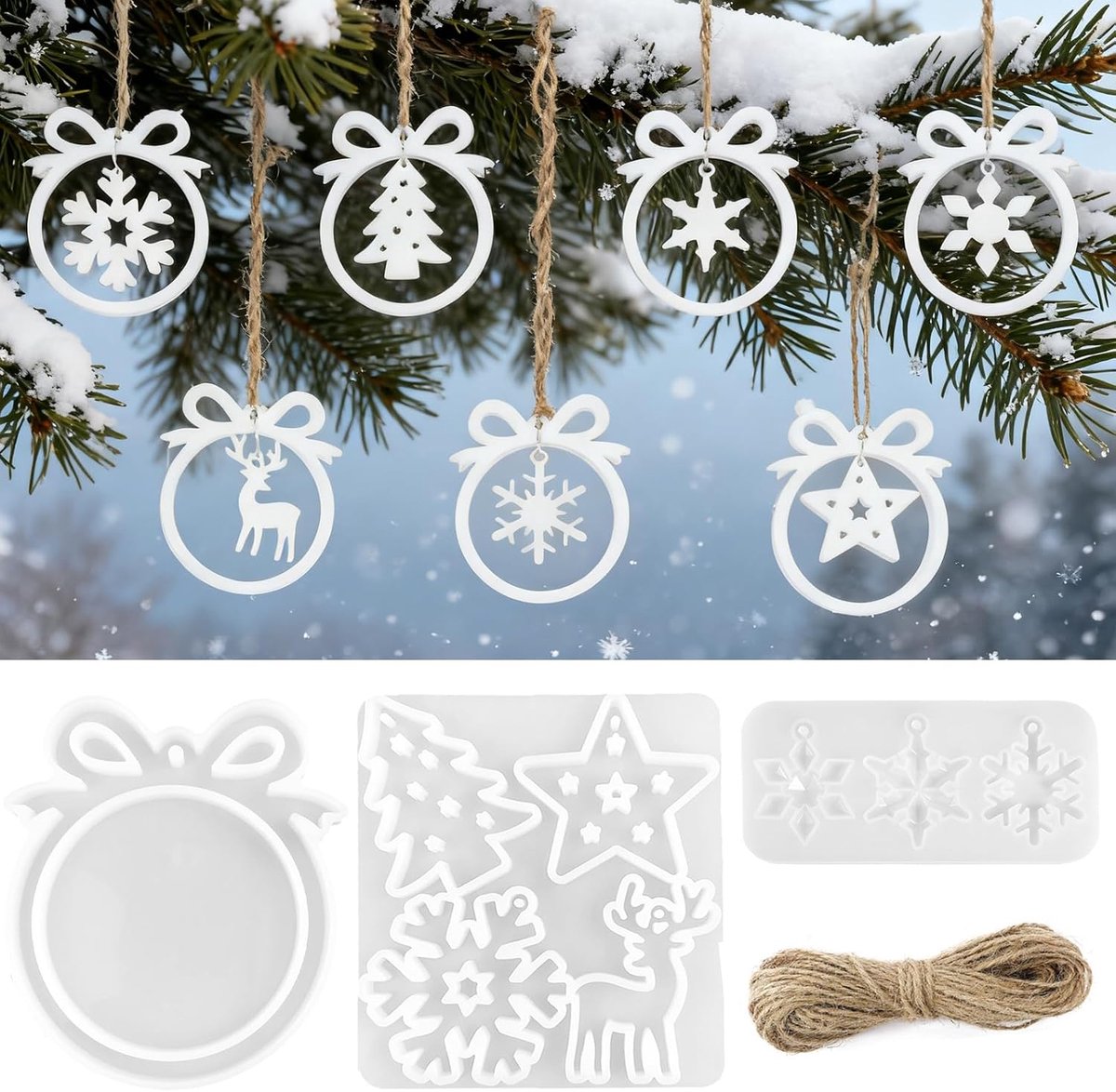 SnelShoppen - Silicone Mallen, 4 Stuks Silicone Mallen, Kerstdecoraties, Kerst Ornamenten, Sneeuwvlok, Kerstboom, Sterren, Hert voor Feestdagen