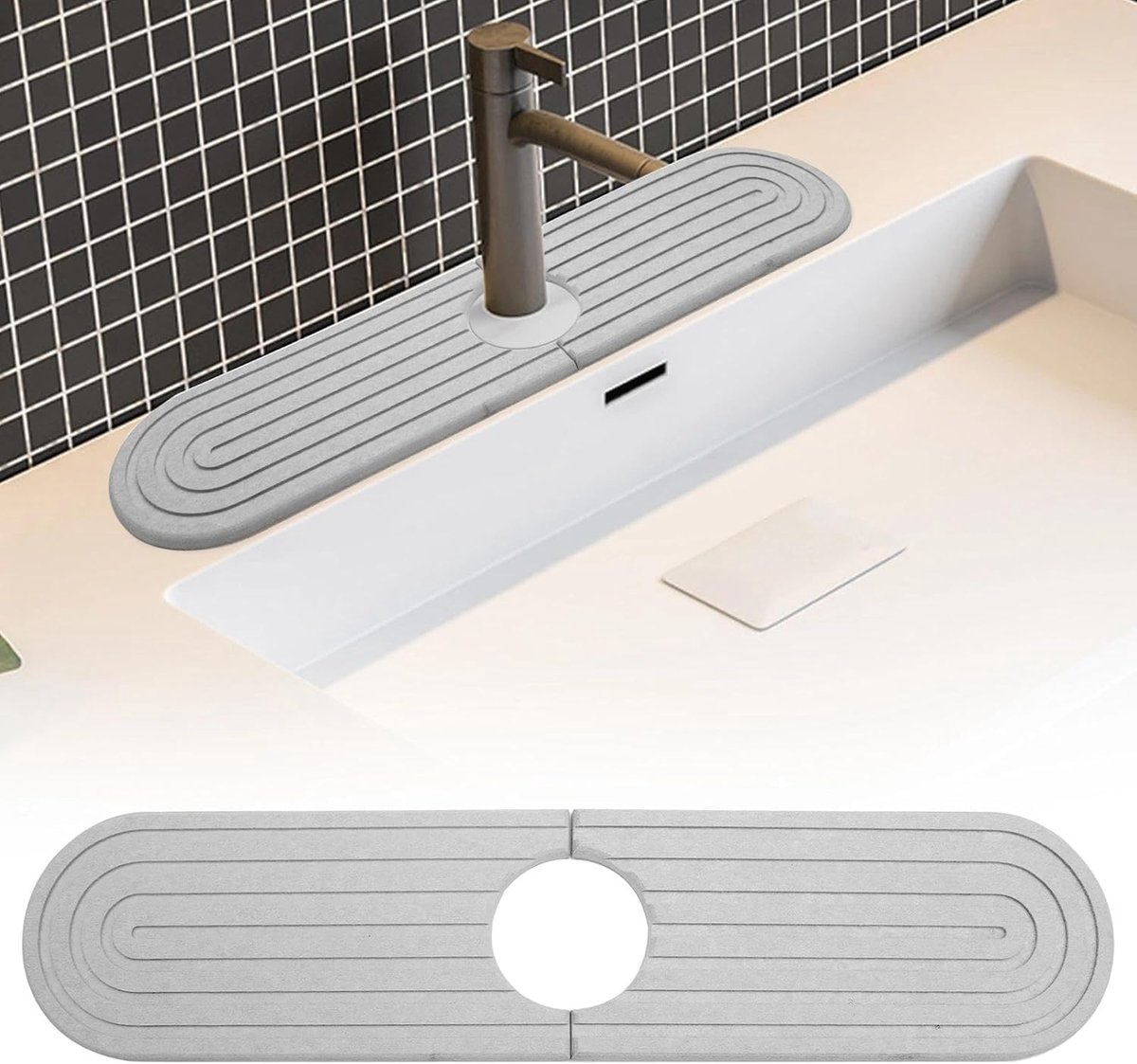 SnelShoppen - Snel Droogende Mat voor Keuken en Badkamer - 40 × 10 cm Lichtgrijs - Hoogwaardige Absorberende Kieselguhr / Zeewier Modder - Inclusief S