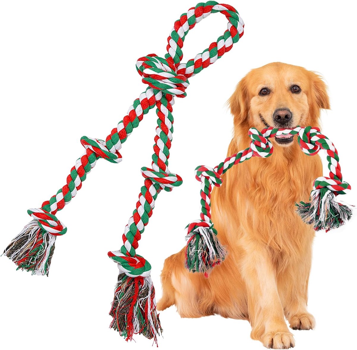 Hondenspeelgoed Touw 52 cm – Duurzaam Katoen – Met Trekkoord en 3 Knoppen – Tandreiniging voor Honden – SnelShoppen