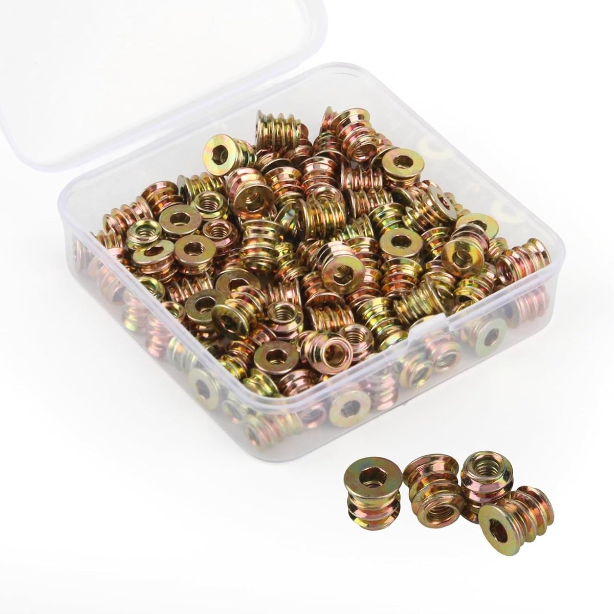 SnelShoppen - Pack van 80 M4 x 10 mm Gegalvaniseerde Draadbussen voor Hout, Hexagonale Inschroefmoeren met Binnen- en Buitentanden, M4 Draadinvoeg, Vo