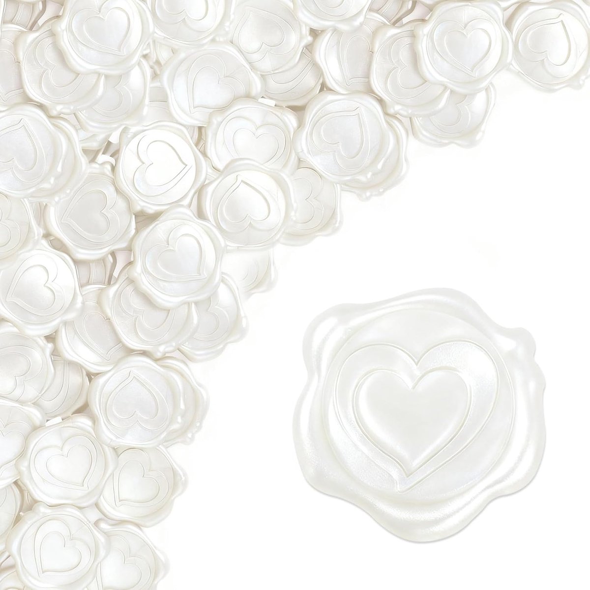 50 Stuks Witte Waszegels Zelfklevend met Hartmotief, Zegelstickers Bruiloft, Waszegelstickers Bruiloft, Zegelstempelset voor Bruiloft, Enveloppen, Cadeauverpakkingen, DIY