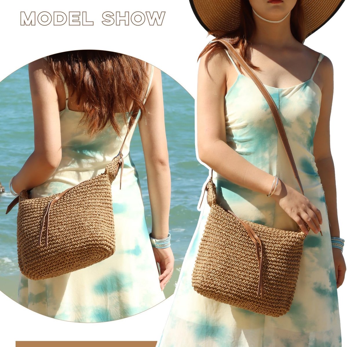 Stro Schoudertas voor dames, zomer, licht geweven Raffia crossbody tas, casual, boho, crossbody tas voor strand, vakantie, dagelijks gebruik