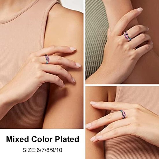 Anti-stressring voor dames, roestvrij staal, angstverlichtende ring, draairing, fidget spinner, stapelbaar, meditatiering, verlicht stress, cadeau voor dames, meisjes, heren — afbeelding 4
