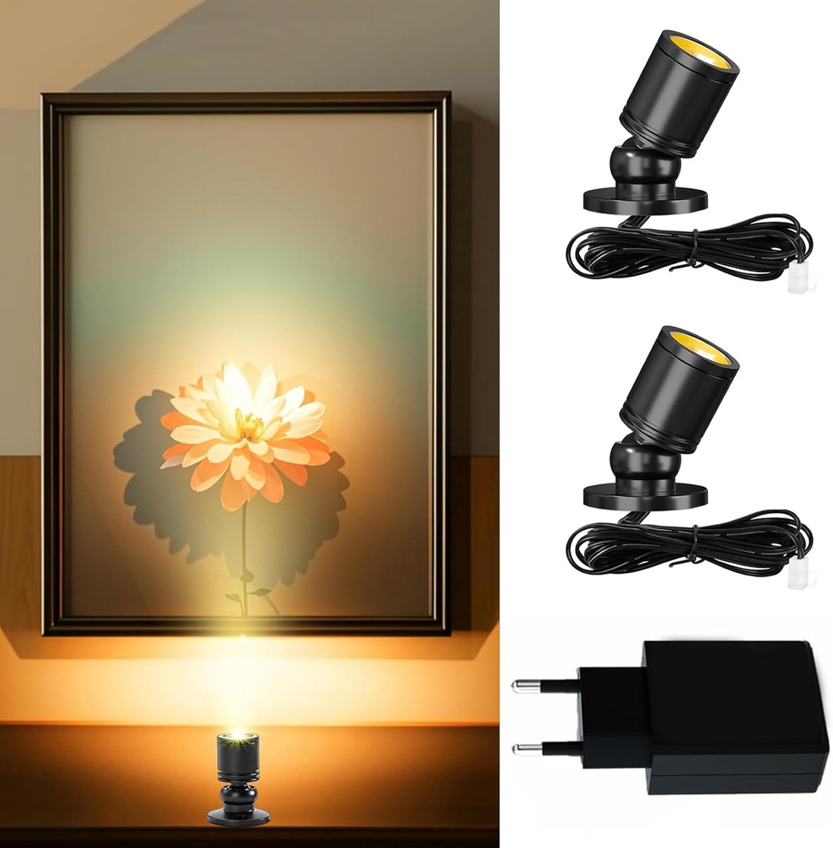 2 Stuks,Kleine LED Zoeklichten,360° Zwenkbaar,5V 1W,3000K,Zwart | Spots voor Binnengebruik Kastlicht Schilderijlichten Accentlichten Aluminium Mini Spot voor Kast, Gang