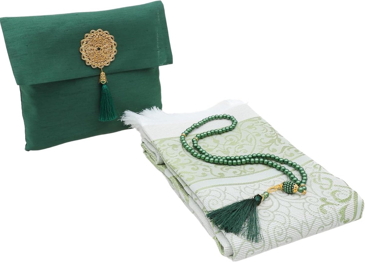 Islamitische Gebedskleed met Parel Tasbih, Gebedstapijt voor Dames en Heren, Ramadhan en Bayram Cadeau, Islamitische Set, Namaz Gebedskleed, Moslim Tasbih
