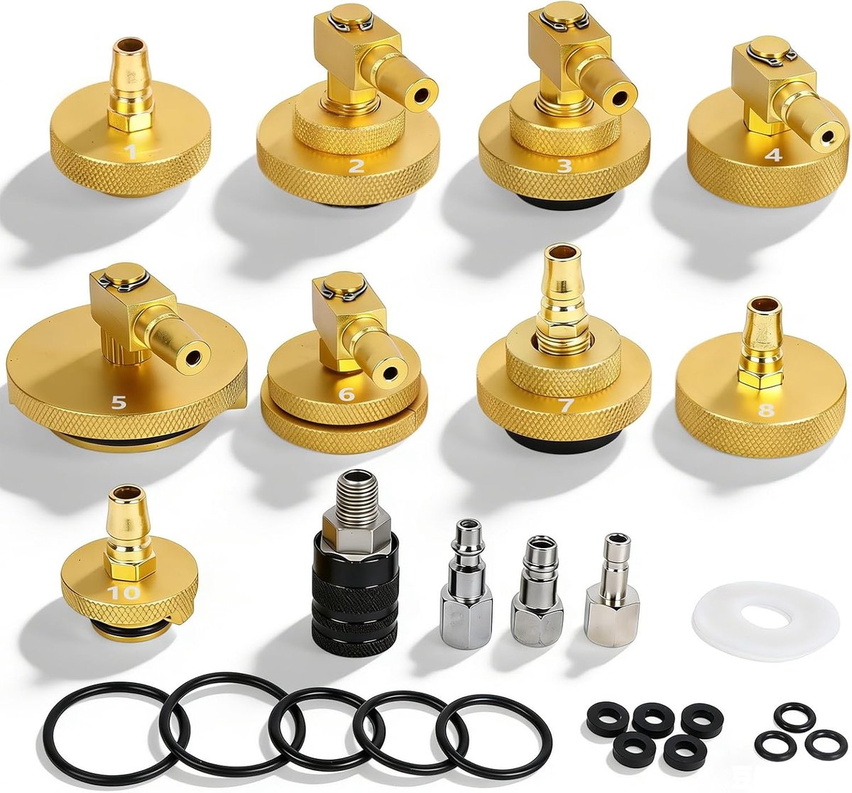 10-delige remontluchtingsadapter, lekpreventie, 9 adapters + 1 snelkoppeling + 3 conversieadapters, remvloeistofreservoir, adapter, corrosiebestendig, compatibel met remvloeistofwisselapparaat