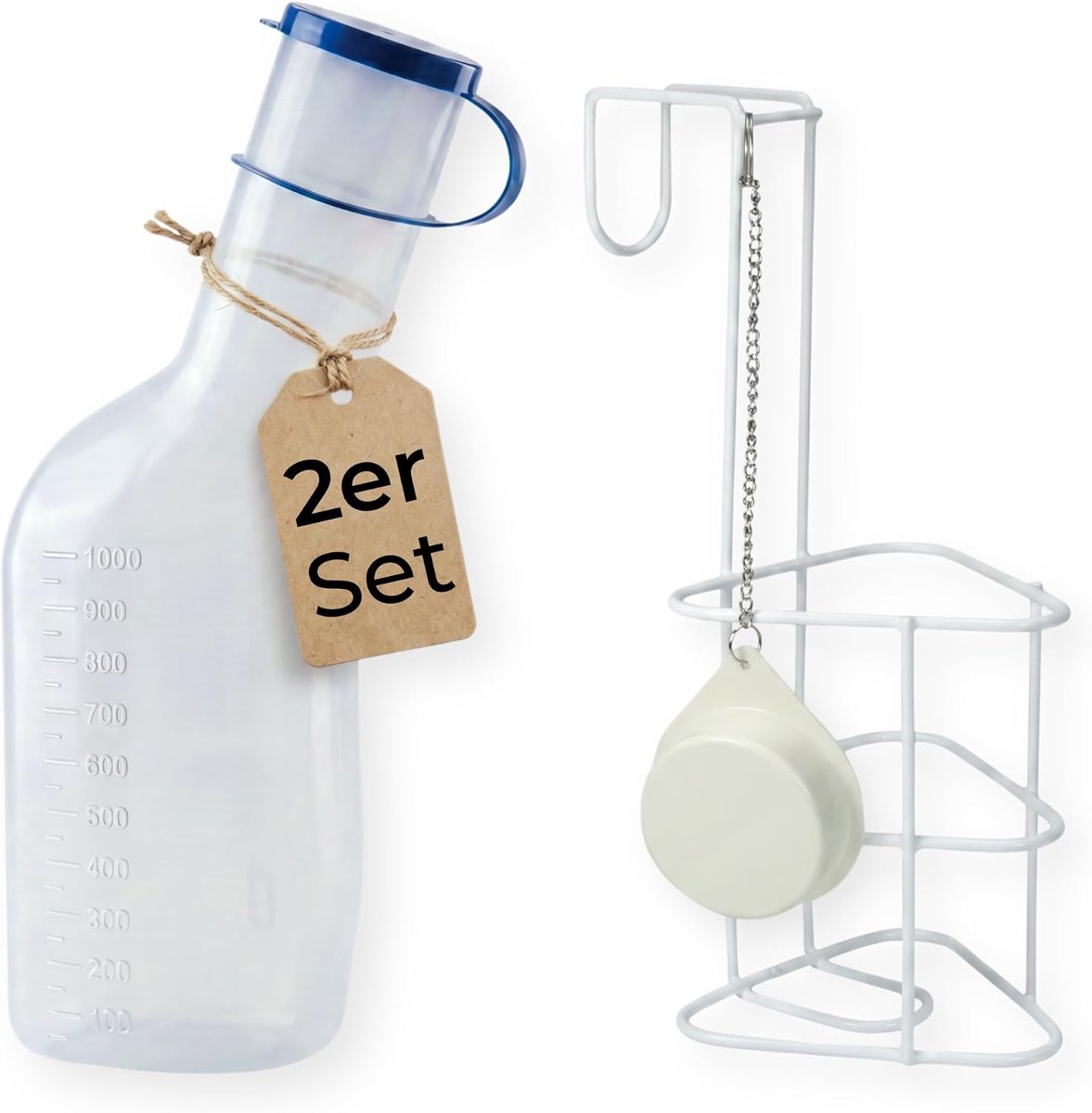 Urinefles PP 1000 ml voor mannen melkachtig | met bedhouder