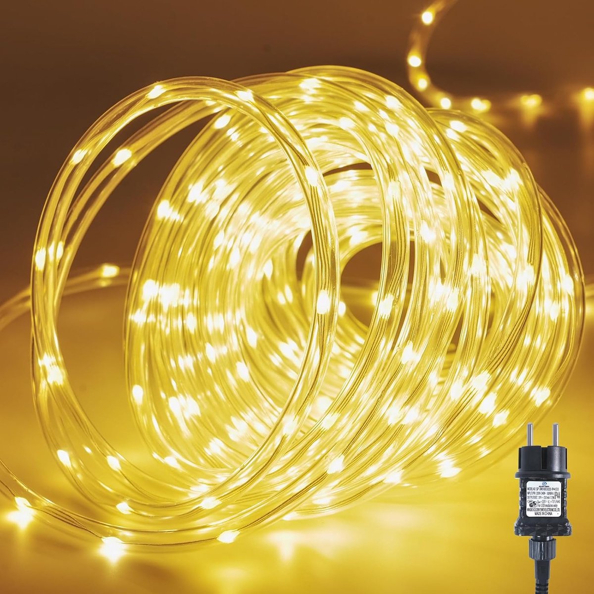 10M 200LED Lichterslang voor buiten, lichtsnoer met stekker, led slang warmwit, 8 modi, IP44 waterdicht, 10mm LED-lichten op PVC-kabel, voor buiten en binnen (verbeterde versie, dikker
