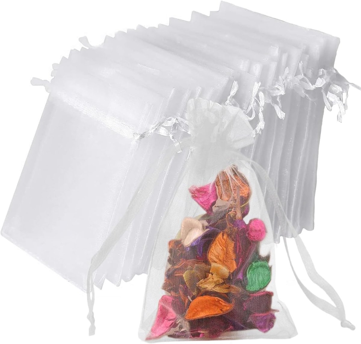 vaolmlop Organza-zakjes, 100 stuks, organza-geschenkzakjes, snoepzakjes, lavendelzakjes, huwelijksgeschenken