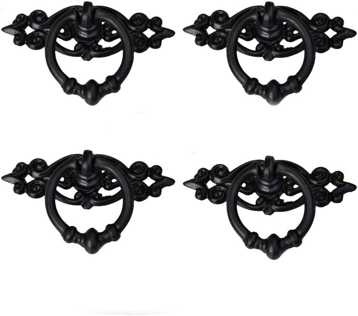 4 stuks vintage trekgrepen, retro ringgreep, antieke zinklegering trekgrepen voor kast, lade, poort, kledingkast, kast, zwart