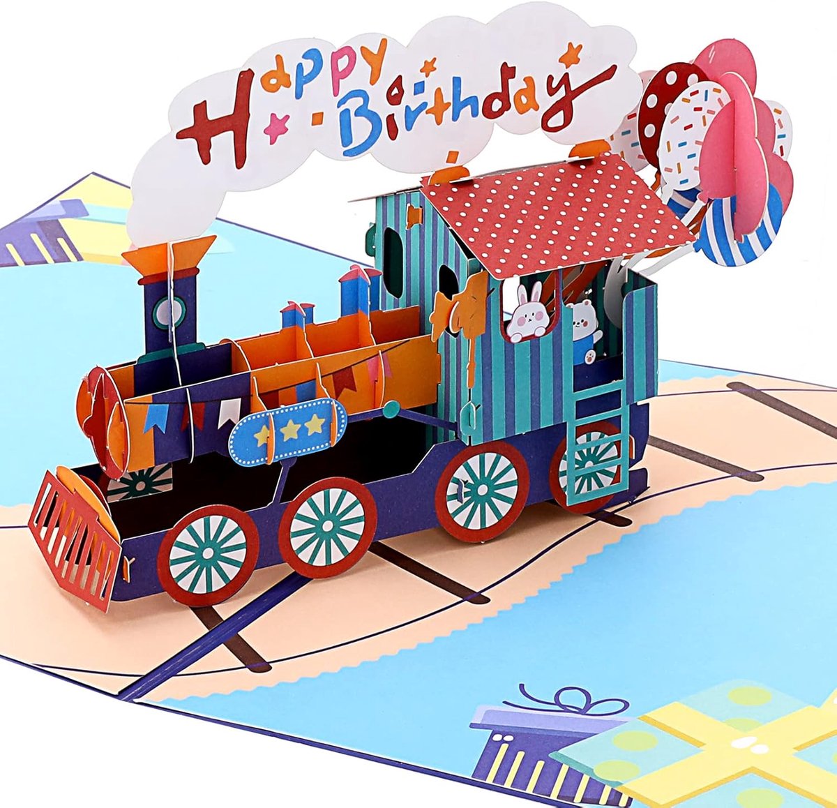 Train Verjaardagskaart Wenskaart 3D Pop up Verjaardagskaart Happy Birthday Train Locomotive Cadeau Idee met Envelop Wenskaart, voor Jongens Meisjes Trein Liefhebbers Kerstkaarten