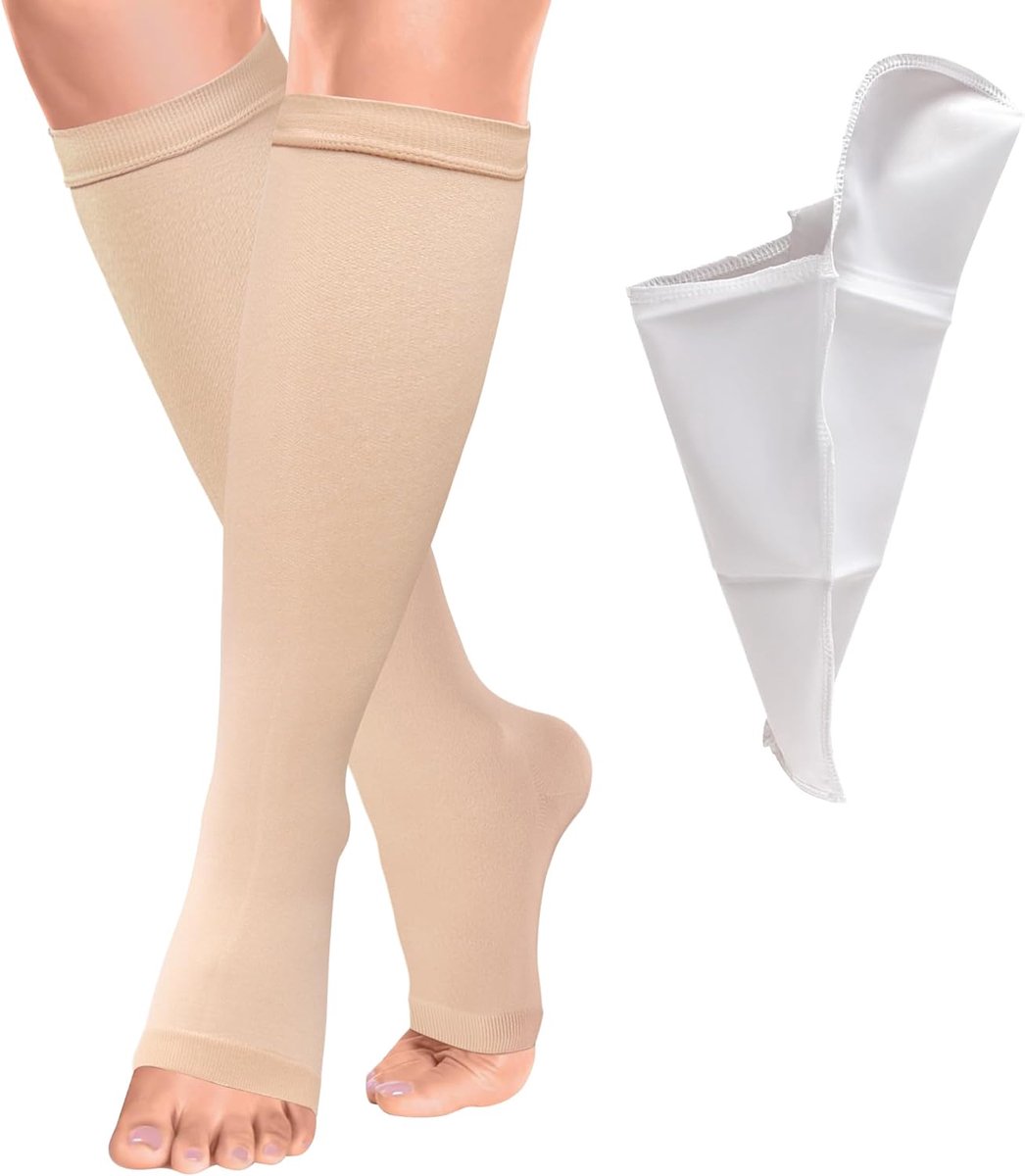 Sokken dames 23-32 mmHg compressiekousen Gekwalificeerde Ondersteuning Sokken voor spataderen, oedeem, Bloedcirculatie bevordering (XL, Beige)