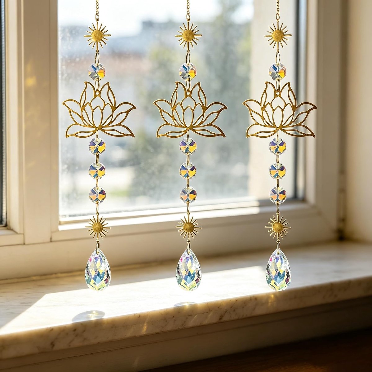 Zonnevanger, kristal, lotusbloem, windspel, raamdecoratie, hangende regenboog, zonnevanger voor raam, balkon, tuin, moderne lichtvanger, decoratieve hanger, zonnevanger, lotusbloem, zonnevanger, 3