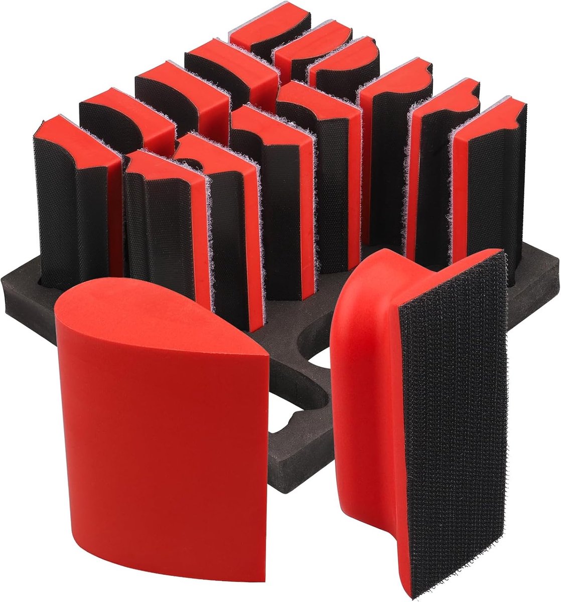 Schuurblokkenset Voorgevormd profiel schuurpads met haak en lus concave vormen voor houtbewerking meubels, autolak en ambachten, rood