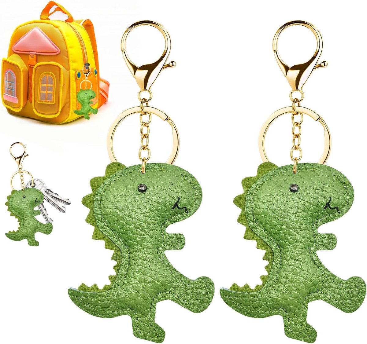 Dinosaurus sleutelhanger, 2 stuks kunstleer grappige groene cartoon dier sleutelhangers omkeerbare sleutelhangers voor kinderen, Groen, Eén maat