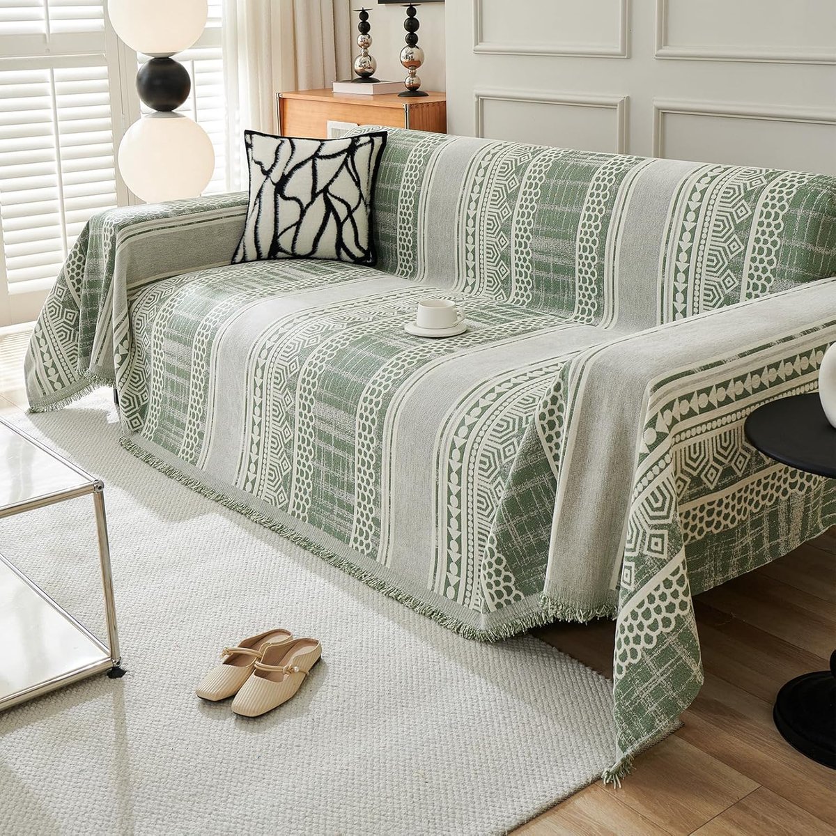 Gooit 1 2 3 4 Zits Gooit voor Banken Grote Gooit voor Settees, Boho Gooi Omkeerbaar Geweven Deken Gooi, Decoratieve Zachte Sofa Deken 180 * 280cm - Groen