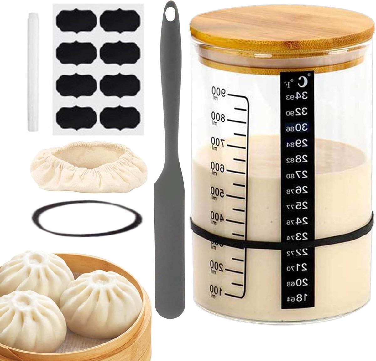 Zuurdesem Starter Pot - Gist Pot Bakken - Brood Bakken - Inclusief Temperatuurmeter - 23 x 16 x 13 cm