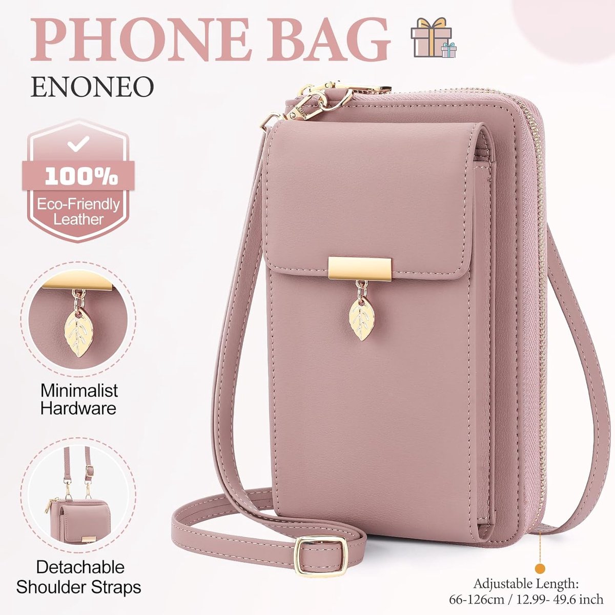 Crossbody Telefoon Tas RFID Blokkering Dames Portemonnee PU Lederen Portemonnee Vrouwen's Kleine Schoudertas Cross Body Telefoon Pouch met Verstelbare Riem, 12 Kaartsleuven