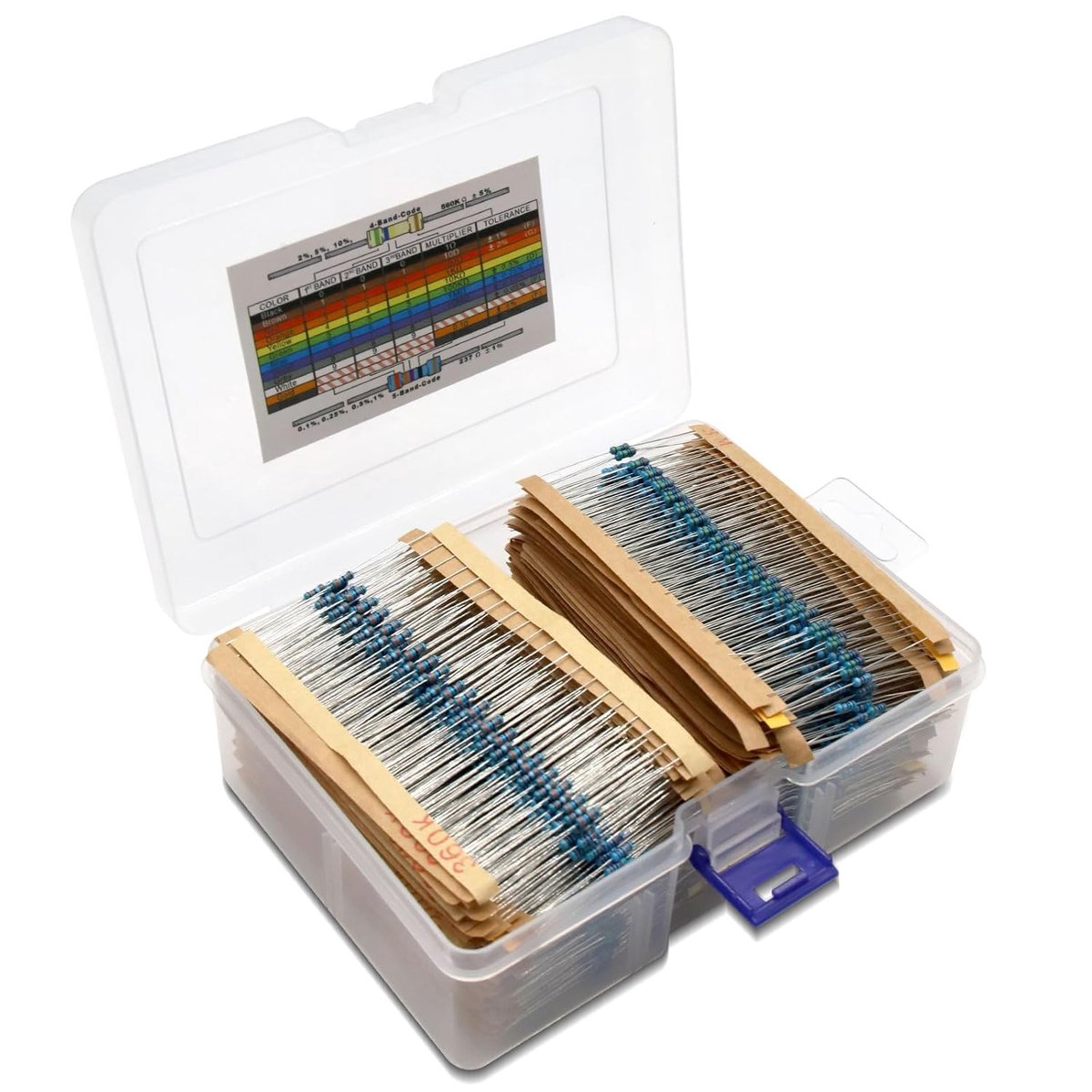 Kit Binghe 2600 stuks 130 waarden Weerstandsset 1/4W 0,25W Weerstanden Set 1 ohm-3M metallische film Weerstandspakket met opbergdoos voor DIY thuisprojecten en experimenten
