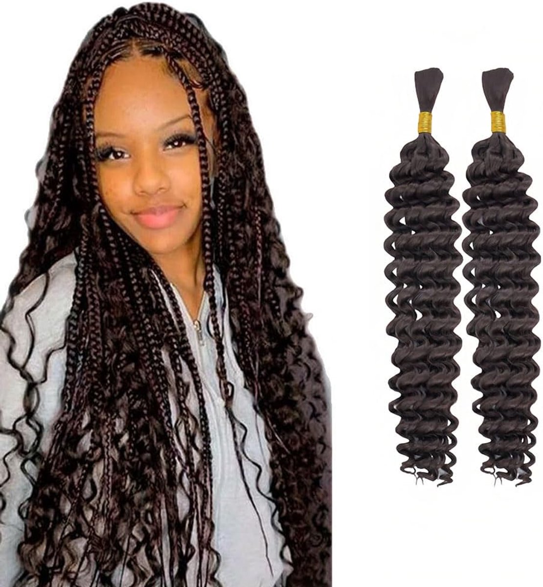 2 Bundels Diep Krullend Bulk Synthetisch Haar voor Vlechten 40-61 cm Haarextensies Echt Haar Vlechtextensie Haar Tinsel voor Vrouwen (4#)