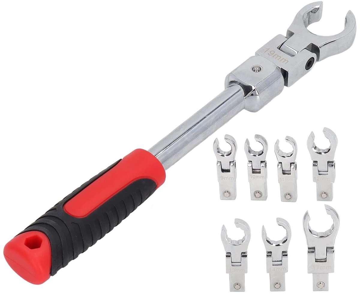 Combinatiesleutelset, 9-delige Afneembare Beweegbare Ratelsleutel Vervangbare Sleutelset 180 CW CCW Rotatie-torsie, Combinatiesleutels