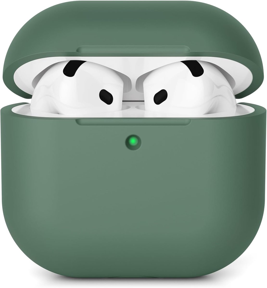 Compatibel met Airpods 4 (2024), Krasbestendige siliconen beschermhoes voor AirPods 4de generatie, LED voorkant zichtbare voorkant, grenen groen