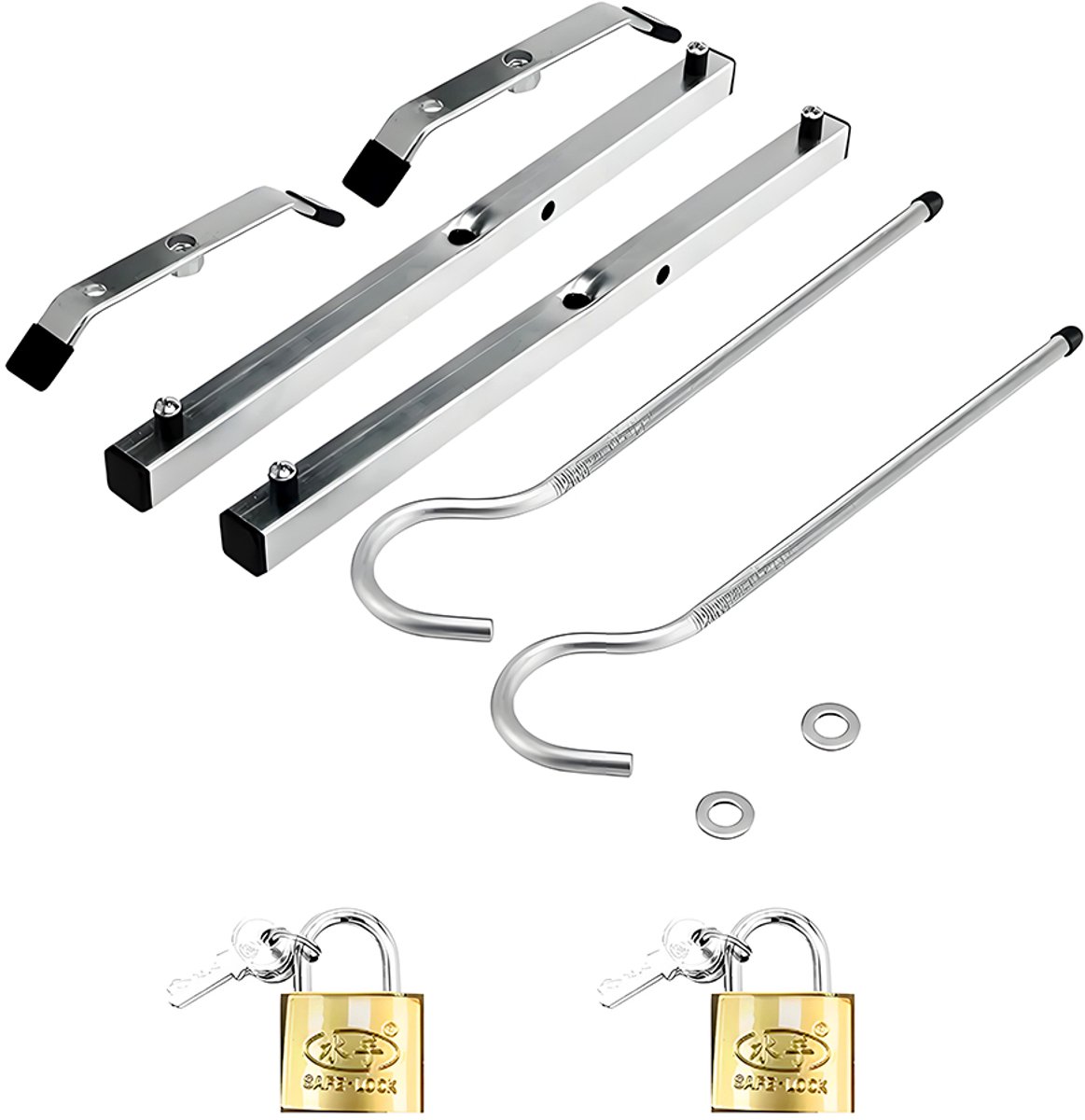 Ladderstabilisator - 2-delige set - afsluitbare ladderhouder - universele ladderbeugel - voor dakdragers - beschermt het dak en zorgt voor afwatering - zilver