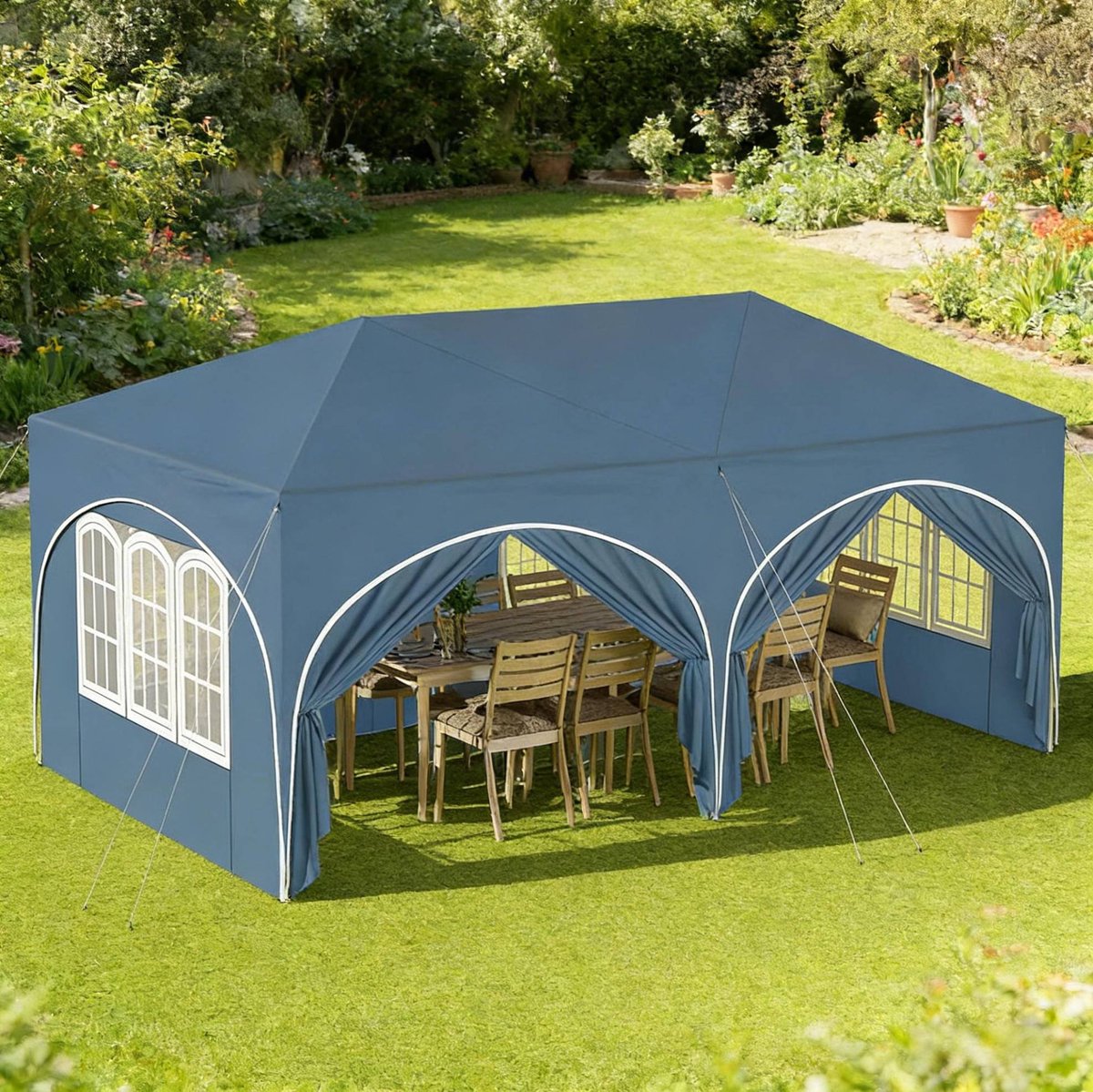 Partytent Paviljoen – 3 x 6 m – Inklapbaar – Metaal en Oxford Stof – Blauw – Met 6 Afneembare Zijwanden
