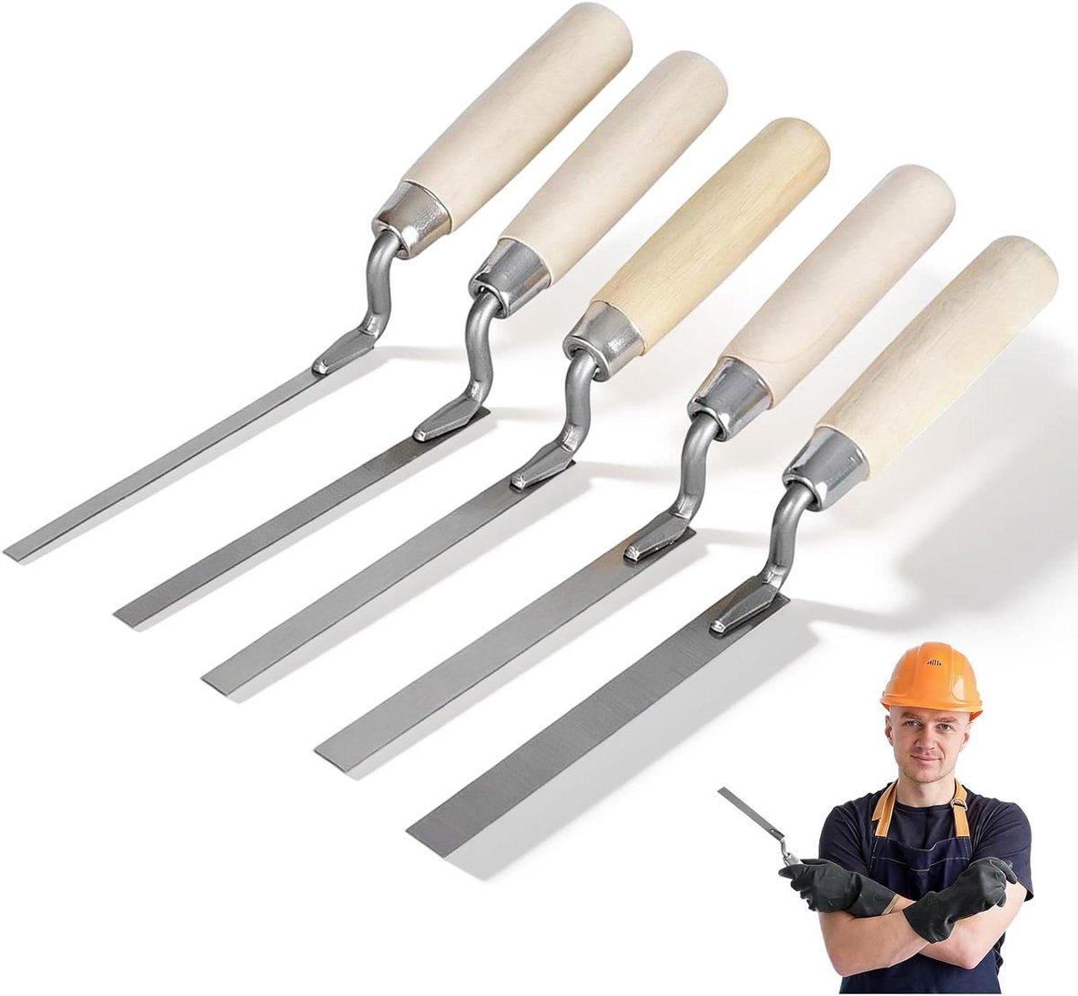 Voegentroffel Set - Voegspatel Metselgereedschap - Metselwerk Afwerken - Vijf Verschillende Breedtes - 6-15 mm - Zilver