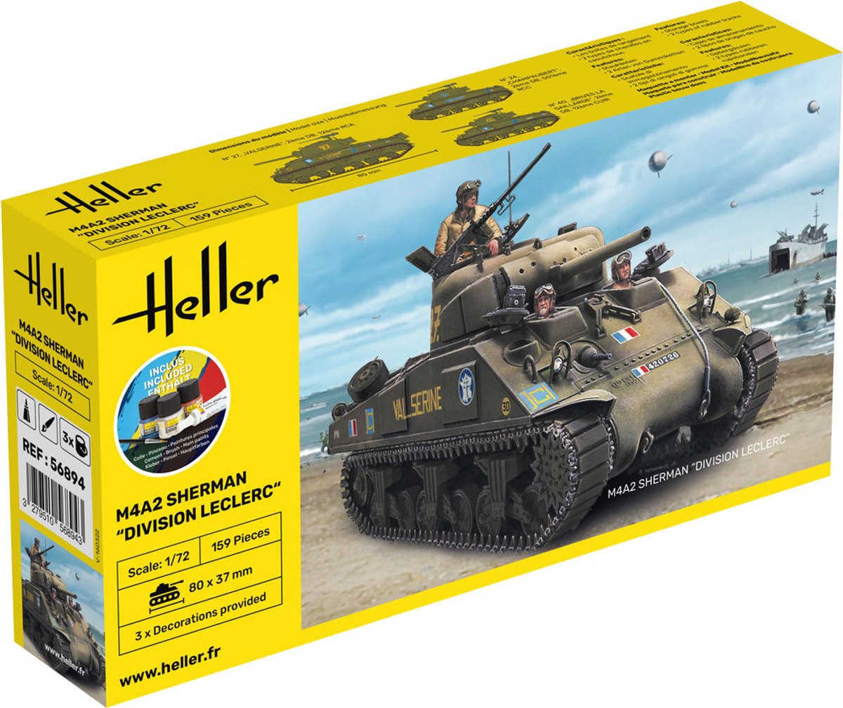 Heller Modelbouwpakket Militaire voertuigen - 56894 M4A2 Sherman Division Leclerc - Franse Middelzware Tank - Starter Kit Plastic - 1:72 - Modelbouw