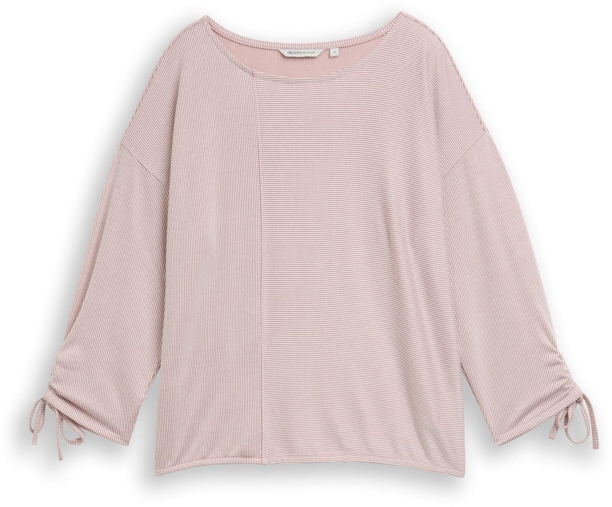 Tom Tailor Denim - Loose fit T-shirt met lange mouwen en gerimpelde mouwen - Maat L - small dusty rose white stripe