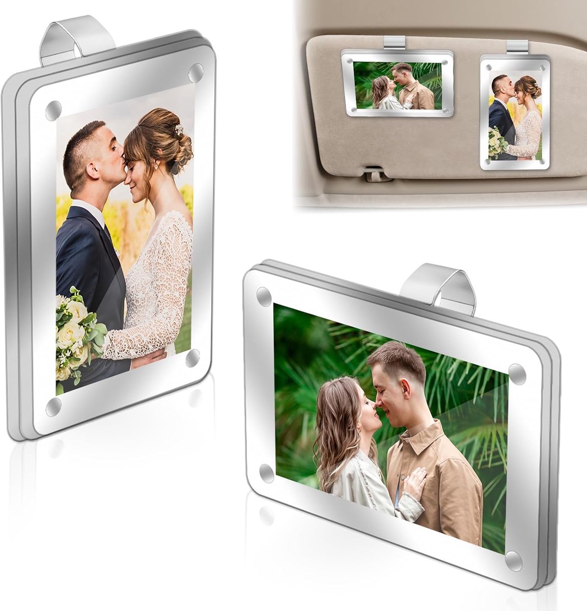 SnelShoppen - Set van 2 Auto Zonnevisier Foto Clips, Persoonlijke Magnetische Foto Houder, Acryl Foto Clips voor Zonnevisier, Decoratie Auto Zonnevisi