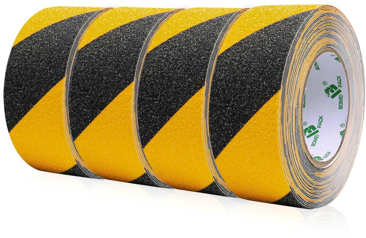 SnelShoppen - Grip Tape 4 Rollen 5cm x 10m Antislip Tape, Zelfklevende Tape, Binnen & Buiten, Hoge Grip, Antislip Strips, Zwart-Geel