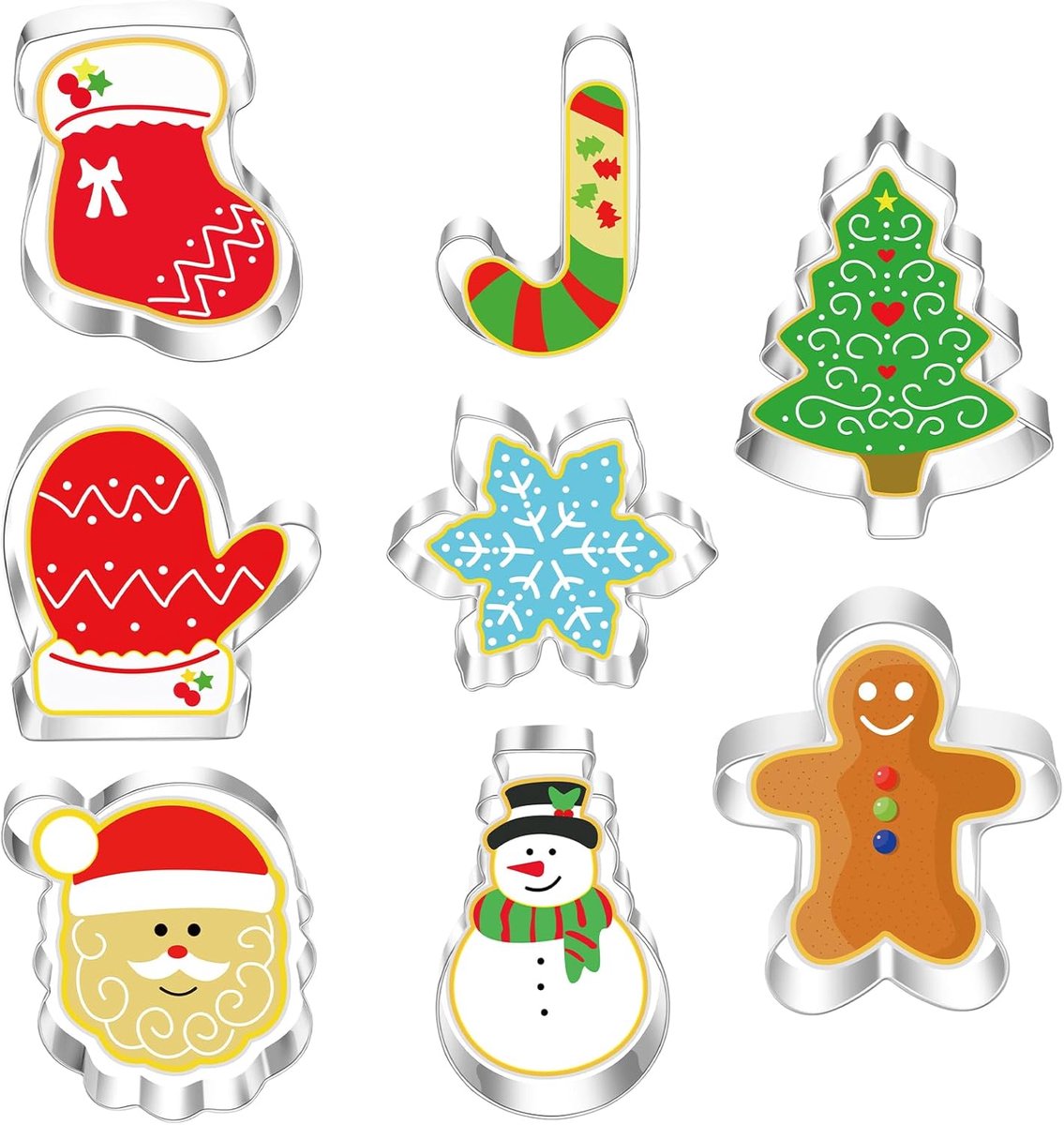 SnelShoppen - 8-delige Grote Kerst Koekjes uitstekers Set voor Bakken - Kerstkoekjes uitstekers in Vormen van Kerstman, Snoeman, Kerstboom en Meer - P