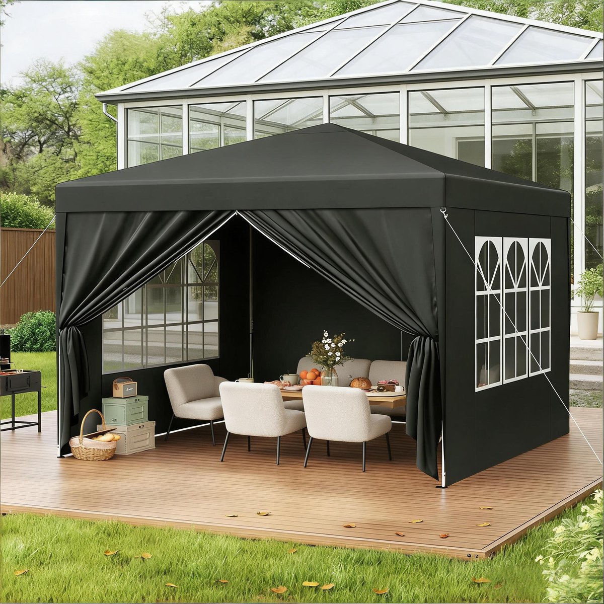 DESMIU Partytent - 300 x 300 cm - Verstelbare Hoogte - Oxford Stof en IJzer - Grijs - Voor Tuin, Balkon en Evenementen - Opvouwbaar