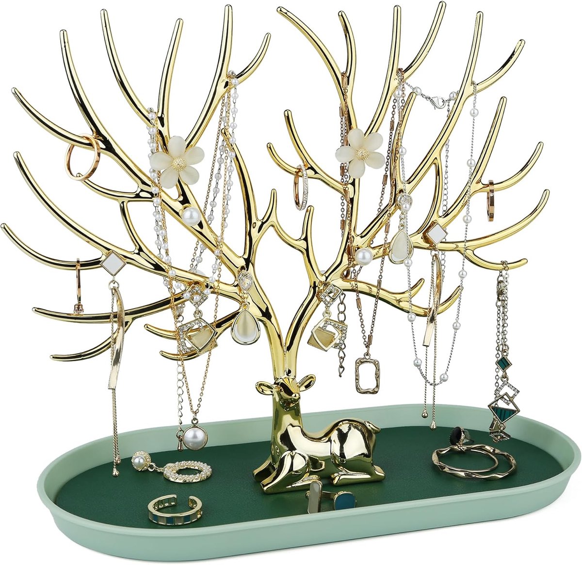 SnelShoppen - Sieradenhouder voor Ringen, Oorbellen, Kettingen en Armbanden - Faux Leer - Grote Capaciteit - Decoratief Hertenontwerp - Met Lade en On