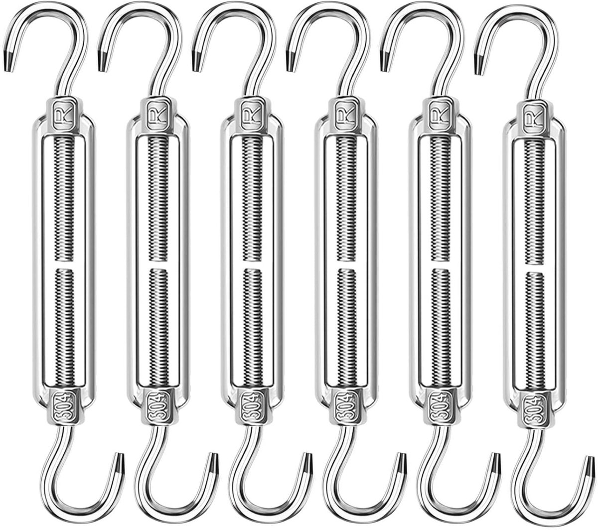 SnelShoppen - 6 Stuks M5 Draadtouwspanners, Verstelbare RVS Touwspanners met Haken, Roestvrij Staal, Heavy Duty Voor Tuin, Zonnezeil, Tuindraad, Heksp