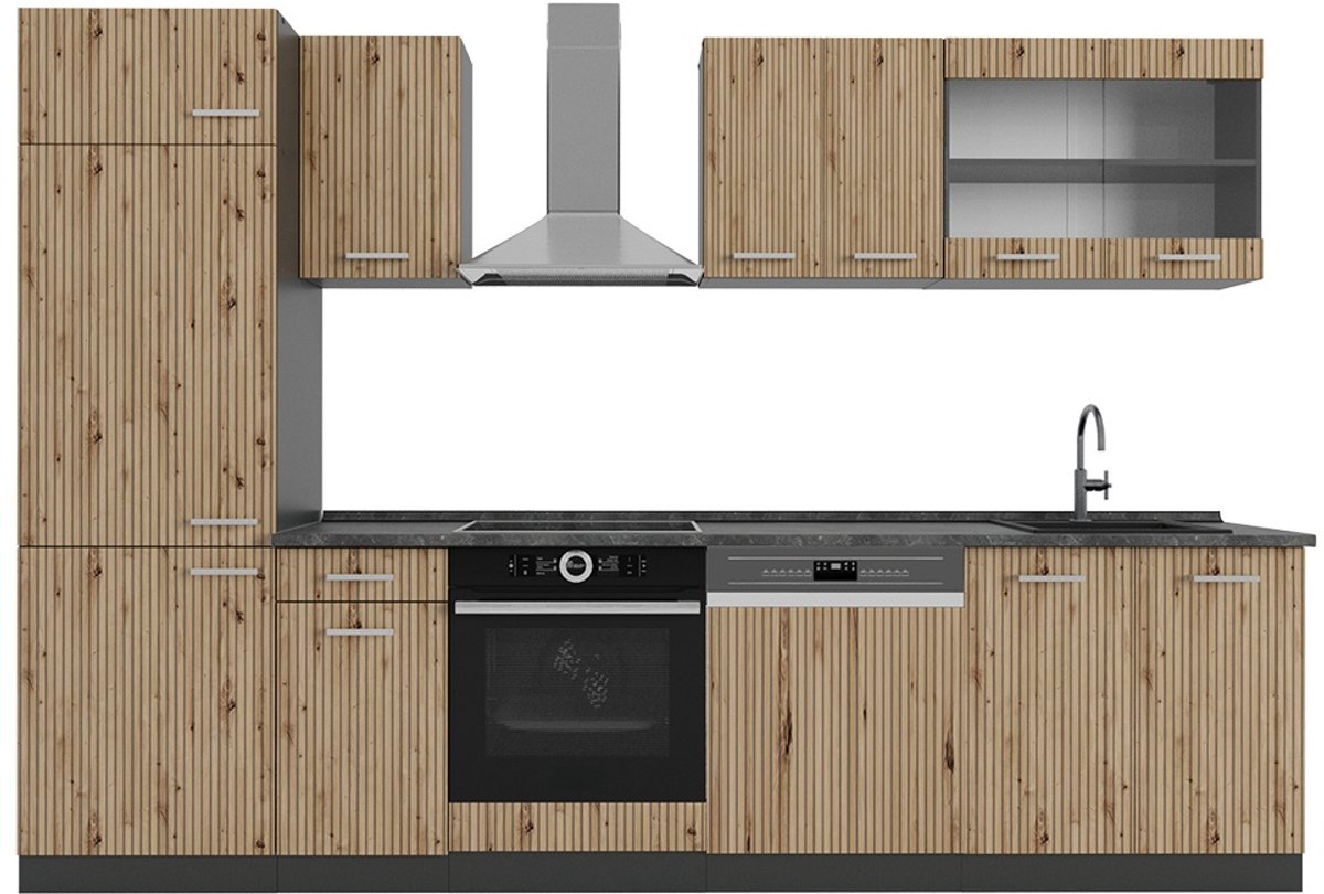 Vicco R-Line Complete keukeneenheid – 300 cm, WB Antraciet Artisanaal eiken/antraciet