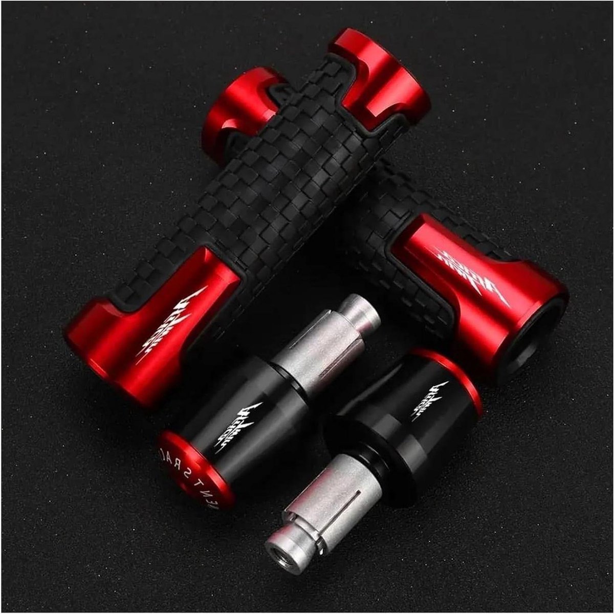 Motorfiets Handvatten - Stuurdoppen Grips - Motorrijden Comfort - CNC Aluminium Rubber - 22 mm - Rood