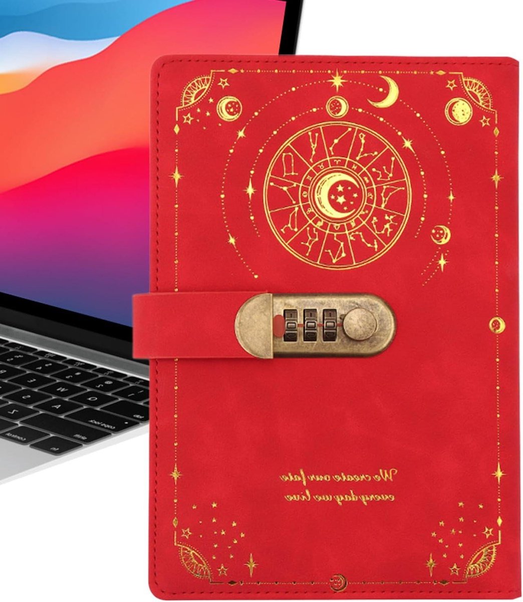 Dagboek met slot - Notitieboek A5 - Ideeën vastleggen - Combinatieslot beveiliging - A5 - rood
