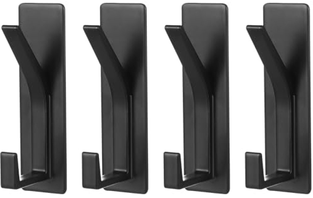 4 Stuks Zelfklevende Haken - Metalen Jashaken - Handdoekhaken - Extra Sterk - Geen Boren - Zwart - Voor Badkamer, Keuken, Woonkamer