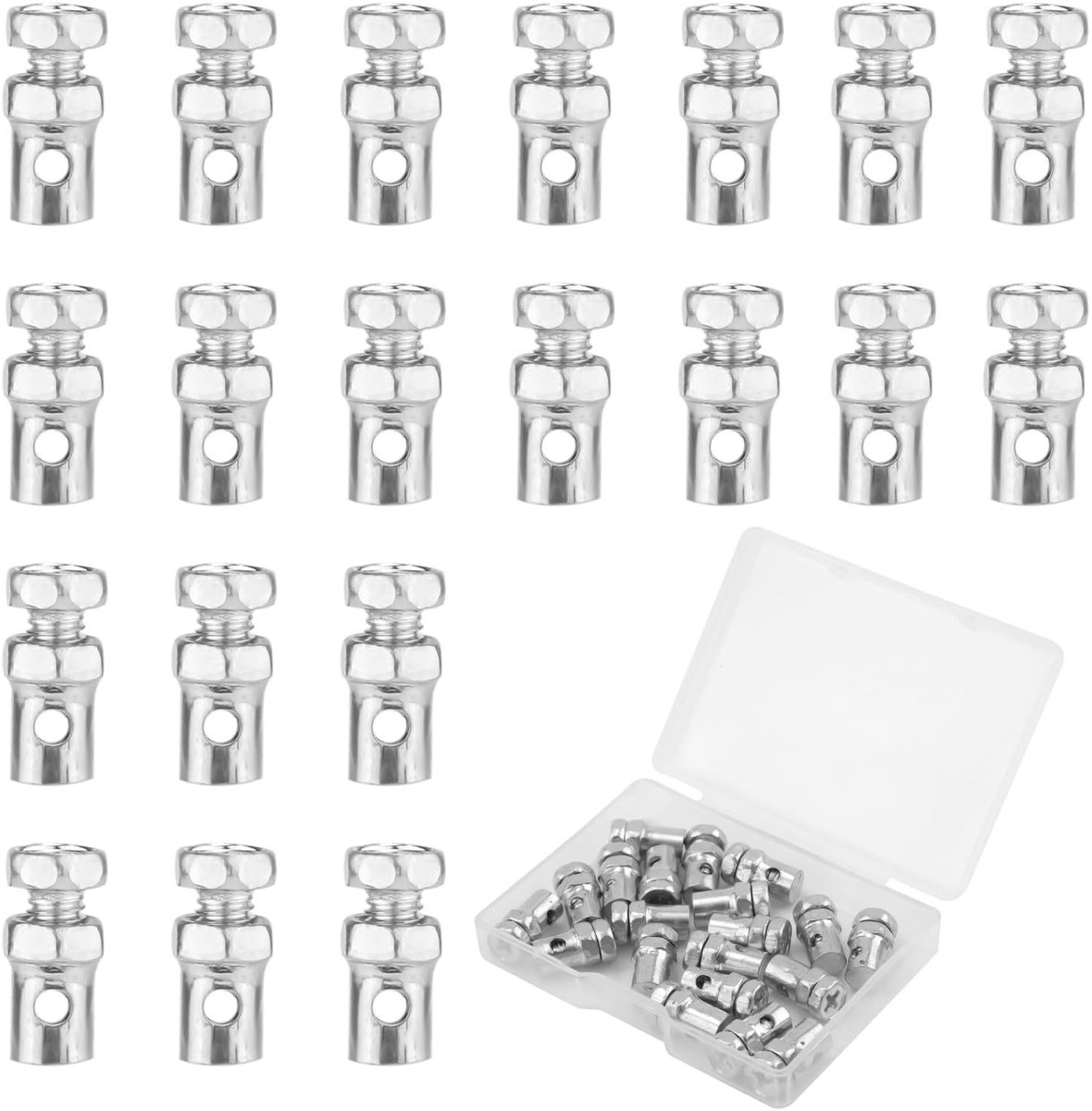 20 stuks gaskabeluiteinden - remkabelstopper - Fiets remkabel moer en kabelstoppers- reparatieset voor gaskabeluiteinden voor motorfietsen, scooters en tuintractoren, zilver