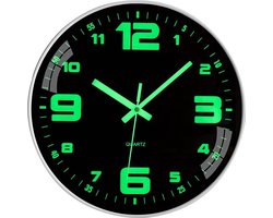 Lichtgevende wandklok zonder tikkende geluiden, geruisloos, 25 cm, kwarts, modern, groot, werkt op batterijen, eenvoudig af te lezen voor woonkamer, thuis, keuken, slaapkamer, kantoor, school