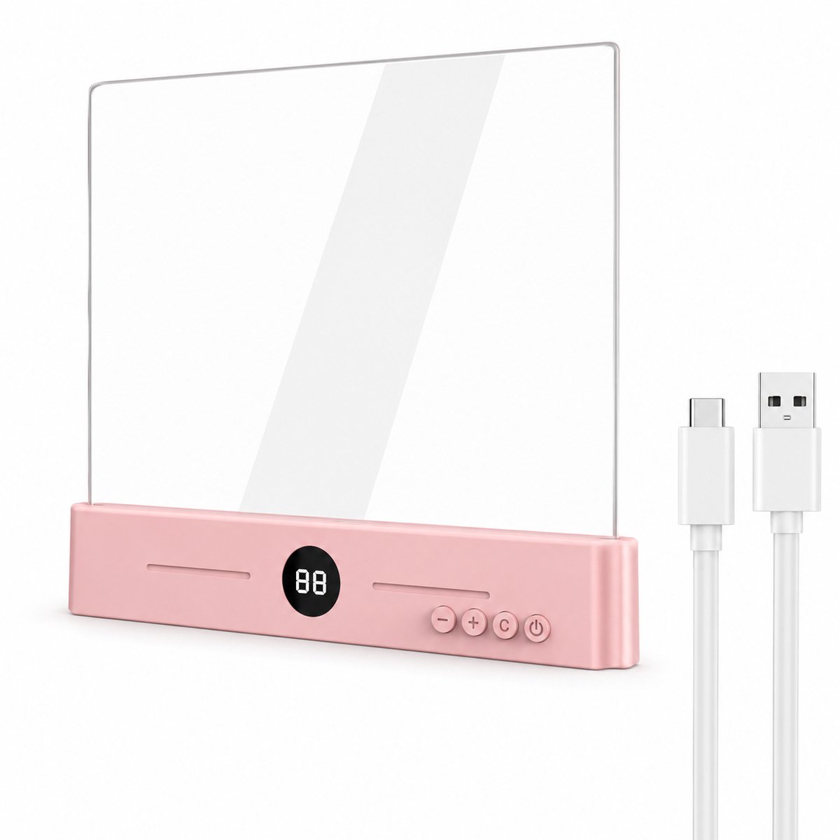 VHV - Boeklampje - Oplaadbare platte leeslamp met 3 lichtkleuren, dimfunctie en timer - Voor lezen in bed - Roze