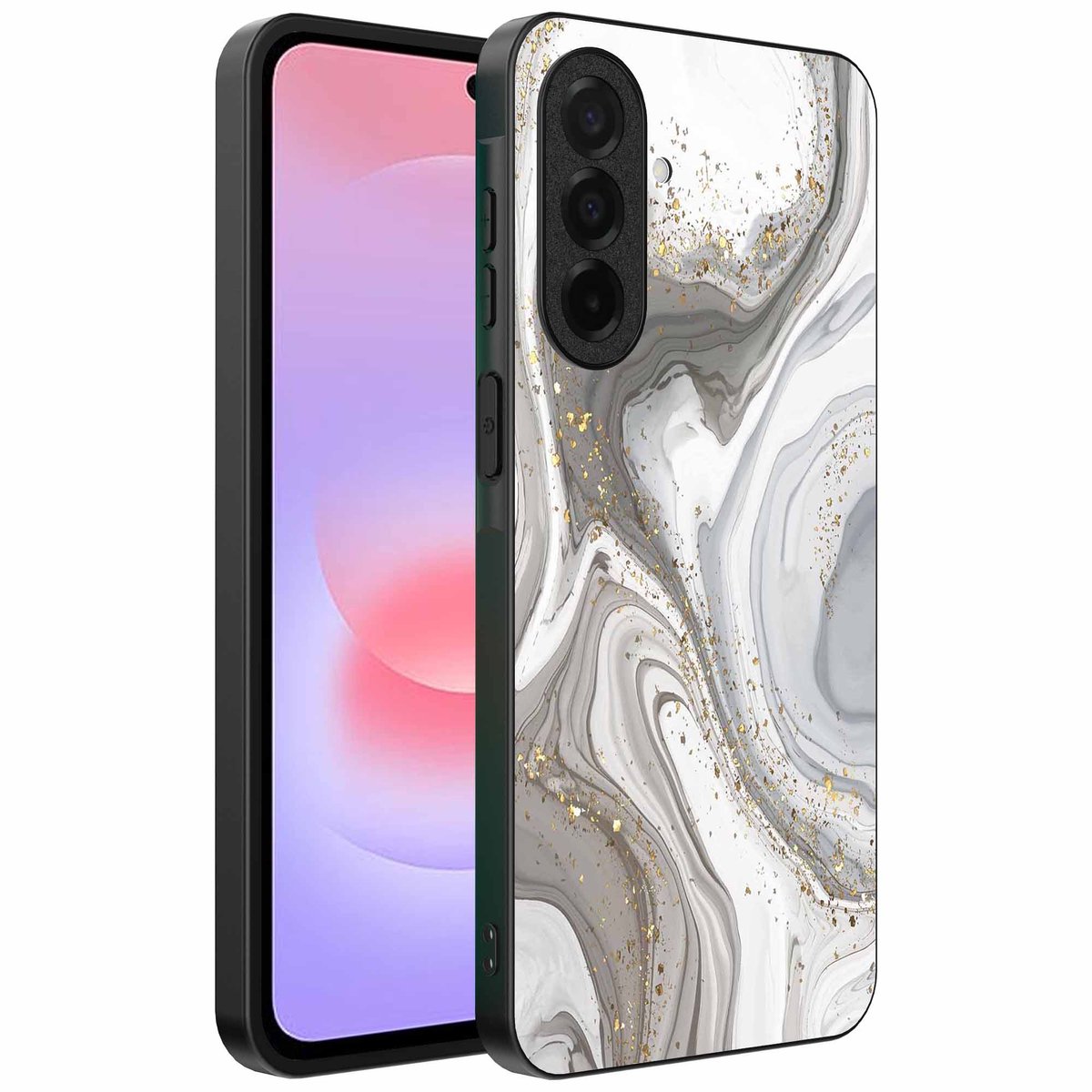 Geschikt voor Samsung Galaxy A37 Telefoonhoesje met marmer opdruk - TPU backcover case marble design - Zilver - Smartphonica geschikt voor Samsung Galaxy A37